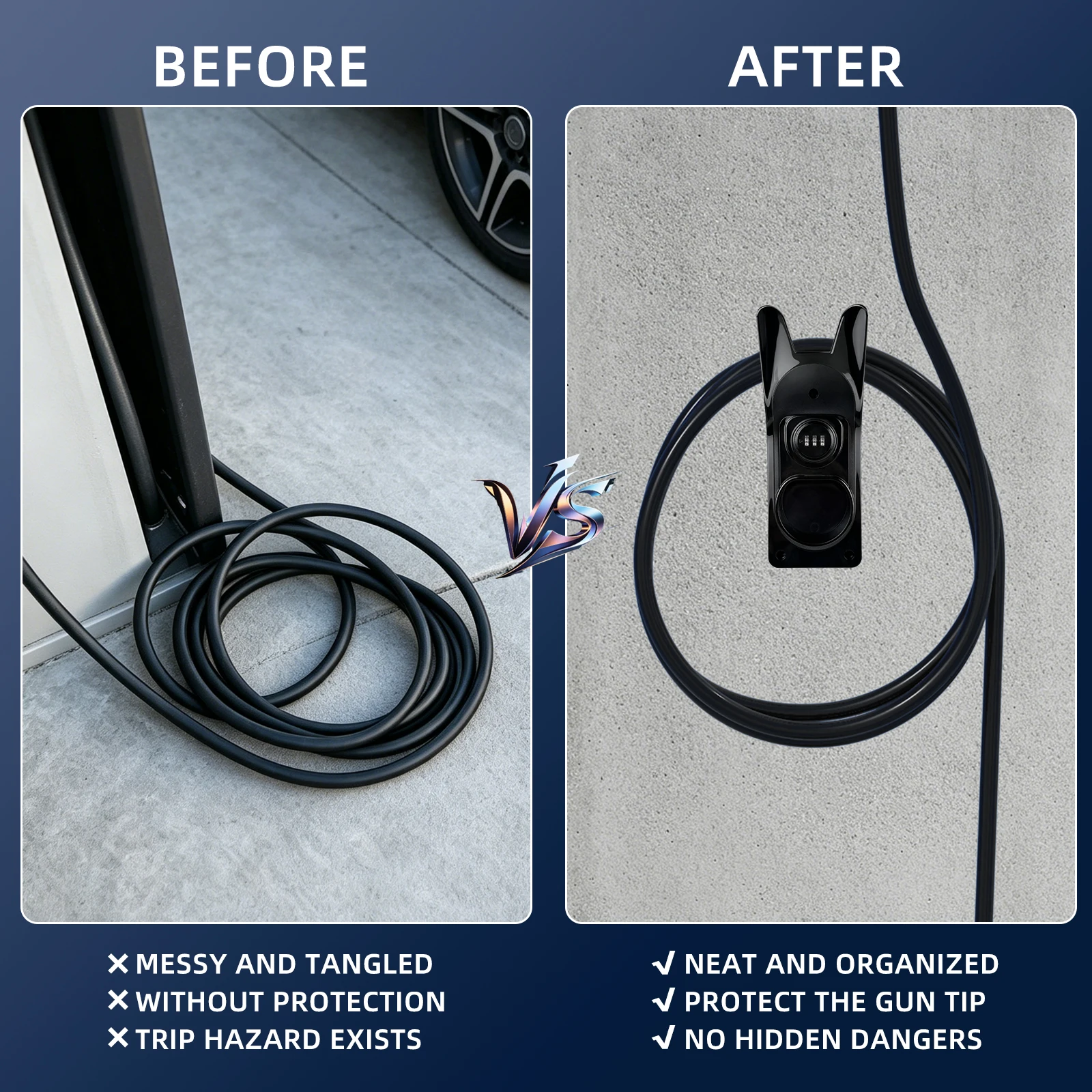 TYPE2 Charger Holder with Lock Anti-Thef Wall-Mounted Leading Wallbox Charging Cable Hook