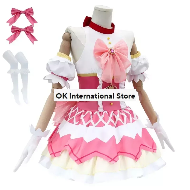 Anime Puella Magi Madoka Magica Cosplay Fantasia, Kaname Kaname, Peruca, Grampos de cabelo, Filme Arco, Meninas, Último vestido mágico