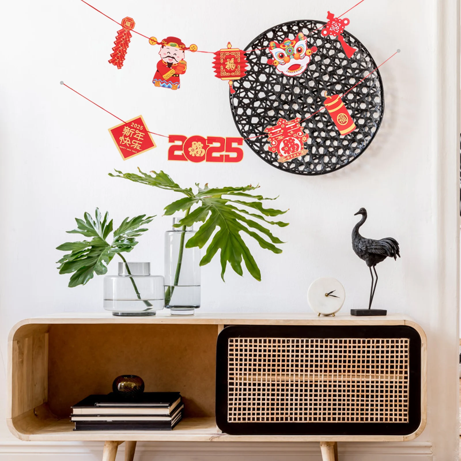 

1 set Chinese New Year Decoration Banner Red DIY String Plastic Needles Doublesided Wall Ceiling Doorway