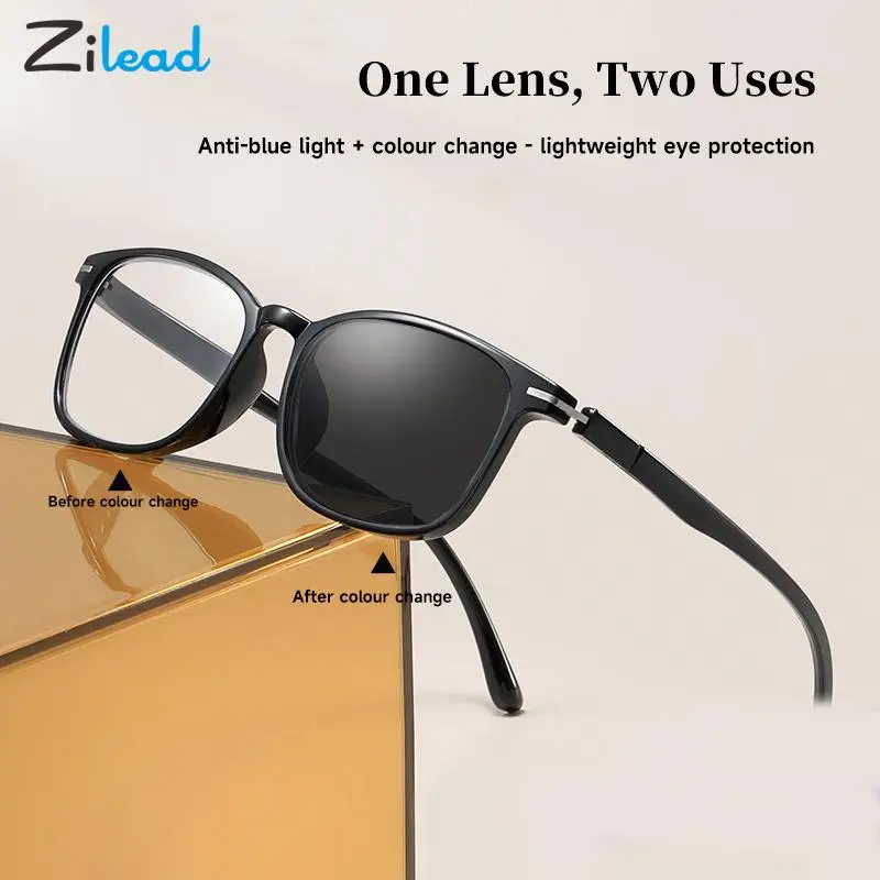 Zilead Anti Blue Light Photochromic Glasses Women Men Fashion Sqaure Discolored Sunglasses Ourdoor Sun Colorchange Eyeglasses