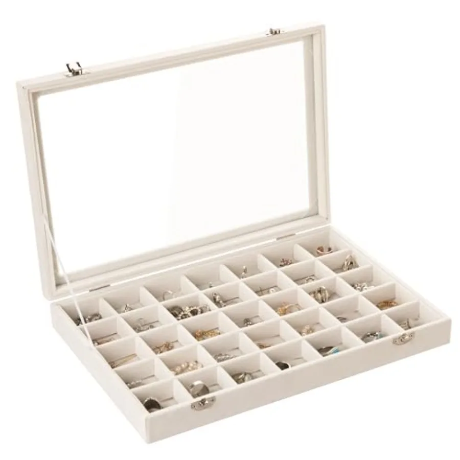 35 Grid Earring Organizer, Velvet Jewelry Tray with Clear Lid Drawer Jewelry Organizer for Rings Studs Beads, Adjustable Divide