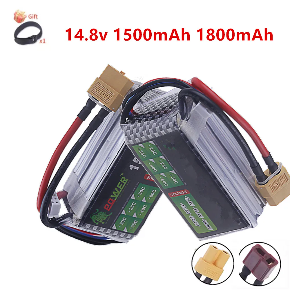 4S 1500mAh 1800mAh 40C~60C 14.8V LiPo Battery with XT60/T Plug for Drone FPV RC Cars Boats Trucks Airplane UAV Parts 4S Battery