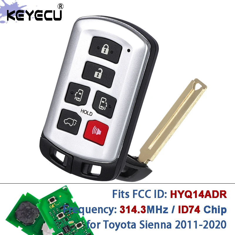 

KEYECU 271451-5691 FCC ID: HYQ14ADR 314.3MHz ID74 Chip Keyless Entry 6 Button Remote Key Fob for Toyota Sienna 2011-2020