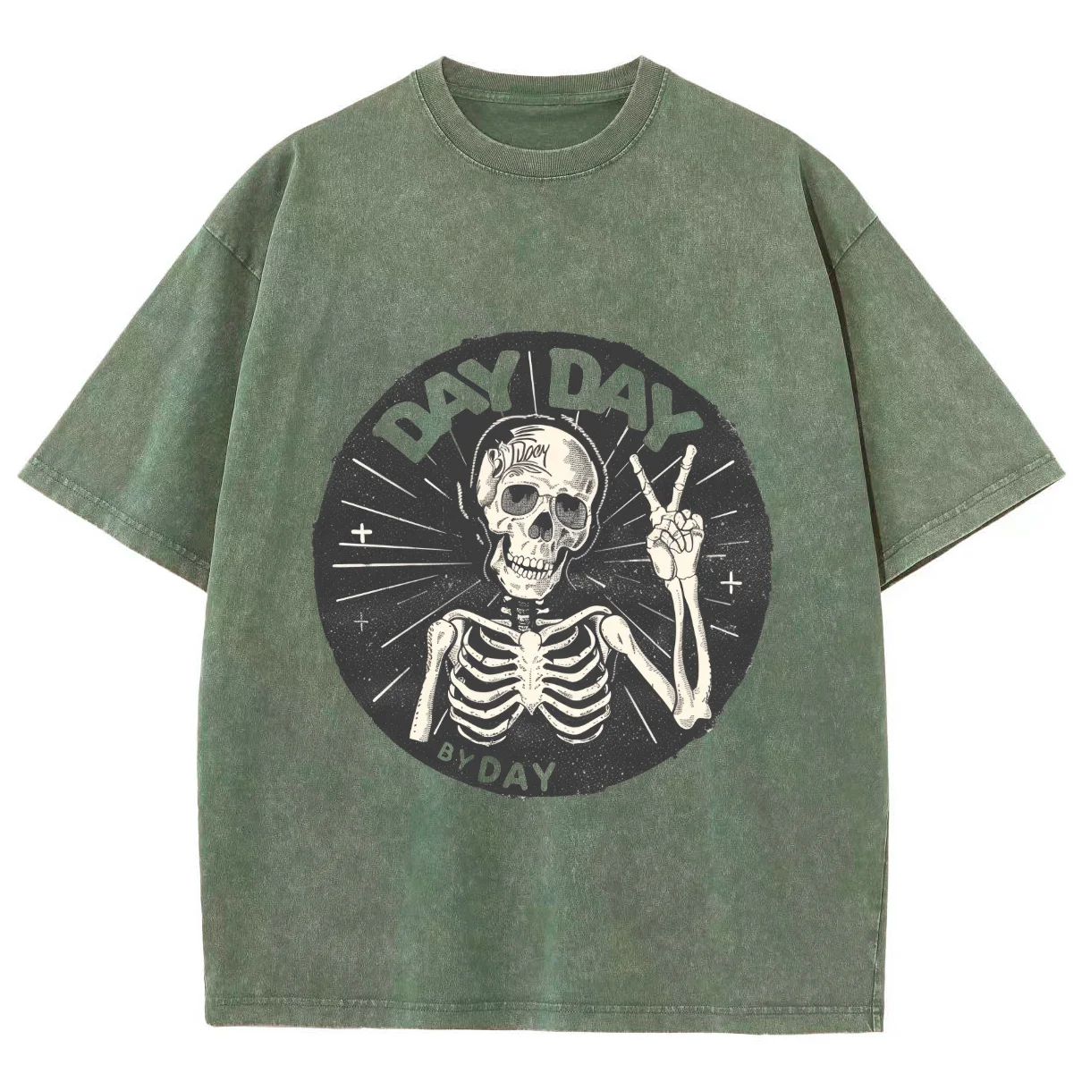 Cartoon Skull Print T-Shirt Breathable Cotton Short-Sleeved Vintage Unisex Washed Hip Hop Hoodie Loose Sportswears Autumn