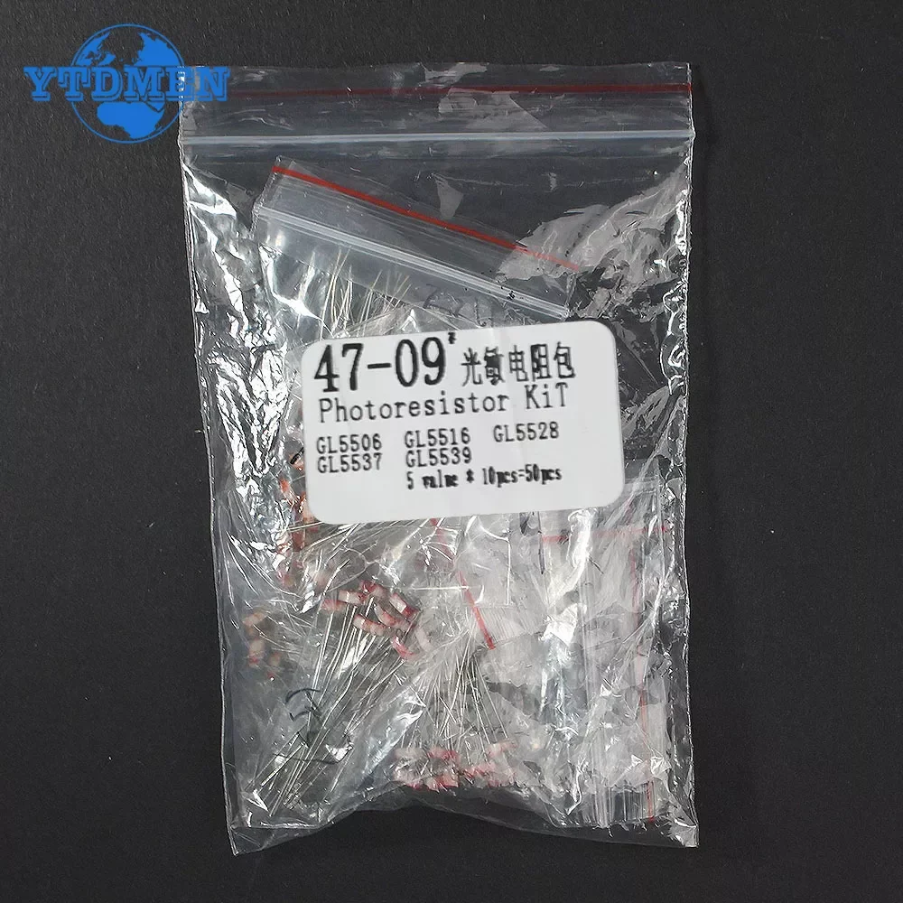 50pcs/lot GL5506 GL5516 GL5528 GL5537 GL5539  Photoresistor Resistor Electronic Component Light-dependent Resistors LDRs Kit