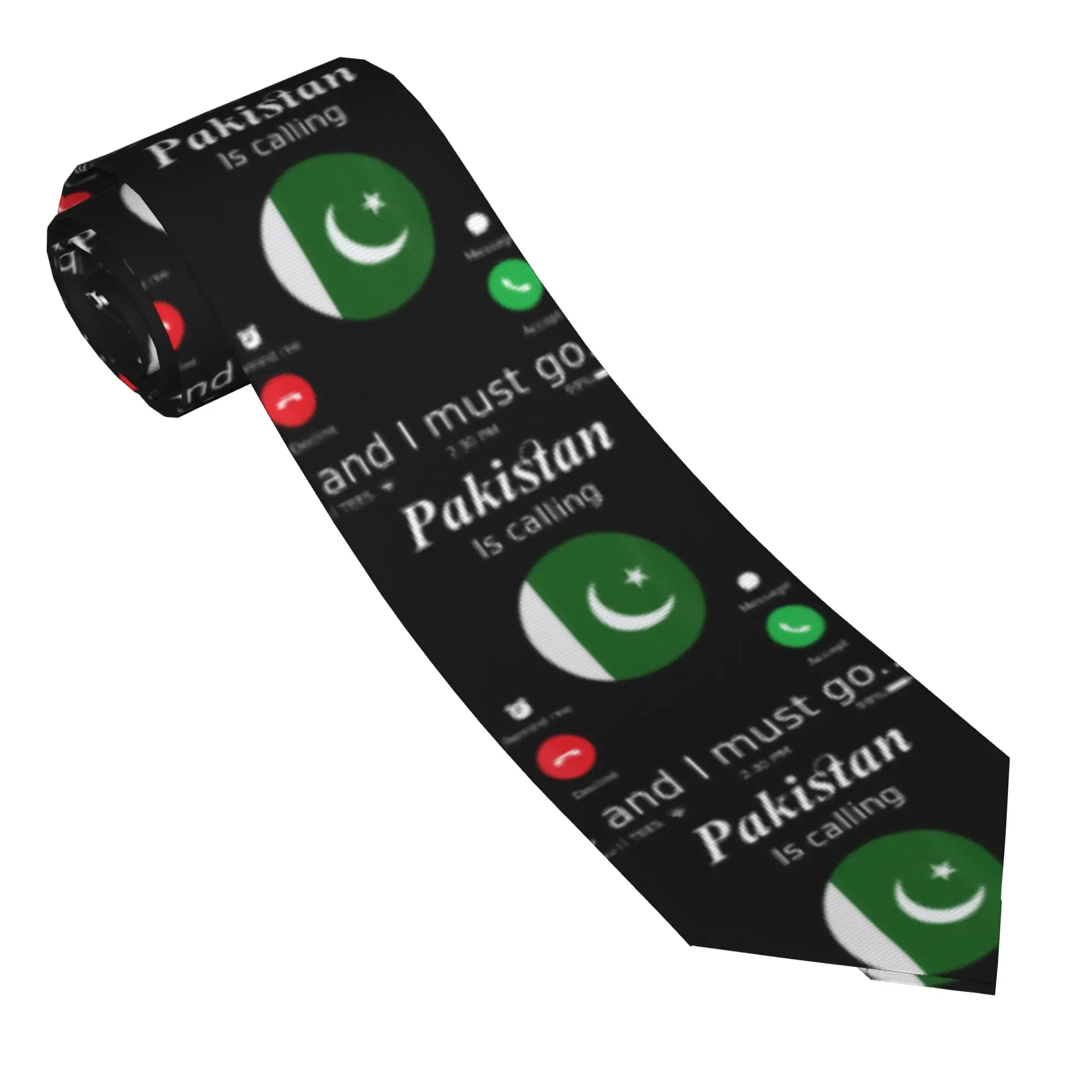 Pakistan Is Calling and I Must Go Pakistan Flag Tie  Wedding Party Neck Ties Male Retro Trendy Necktie Accessories Collar Tie