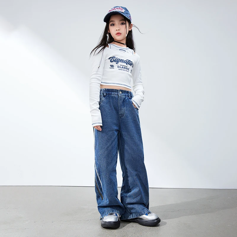 Kinder Kpop Hip Hop Kleidung Ernte Sweatshirt Tops Denim Casual Cargo Jogger Hose für Mädchen Jazz Tanz Kostüm Teen Street Kleidung