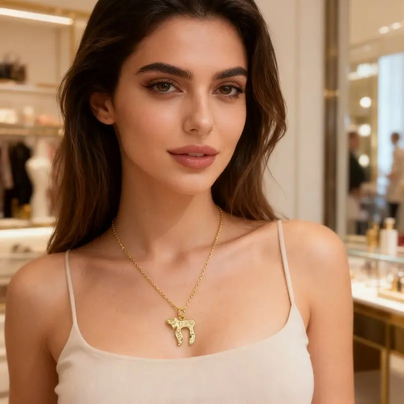 

Hebrew Letter Hai Chai Pendant Necklace Fish Evil Eye Symbol Sign of Life Amulet Jewish Religious Jewelry