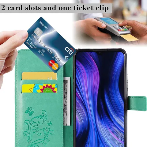 Чехол-книжка для POCO X6 и Xiaomi Redmi Note 9/10 Pro, кожаный, с карманом для карт — изображение товара