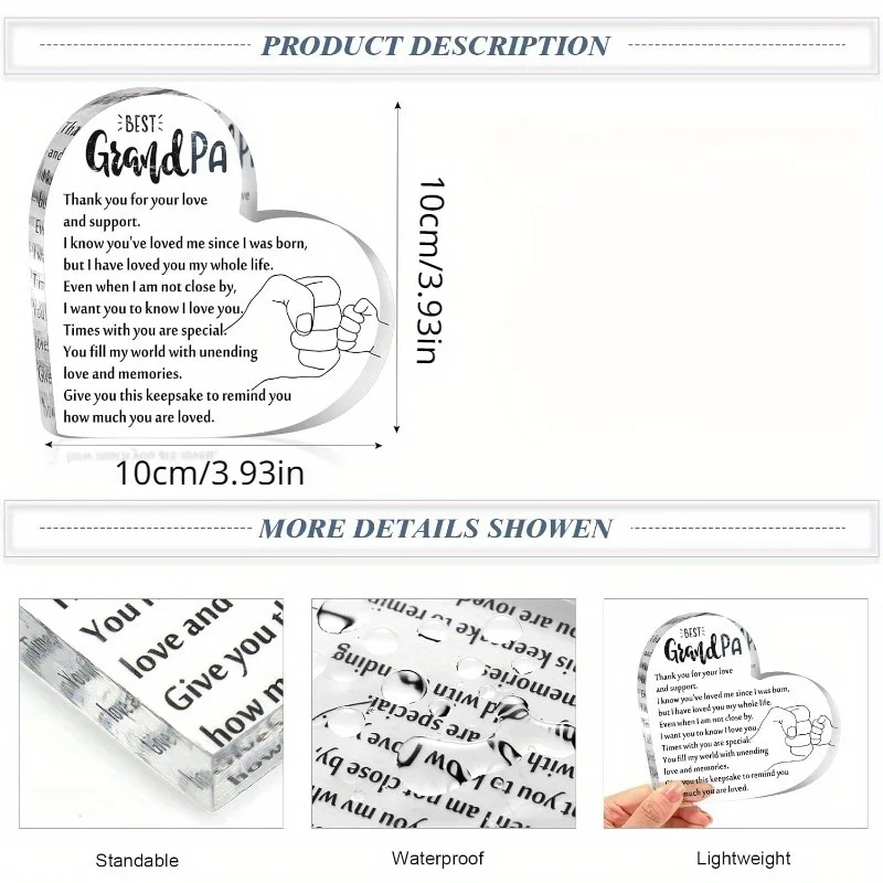 هدية قلب أكريليك من حفيدة إلى جد. هدية عيد ميلاد من جد إلى جد. شكرا لك #2