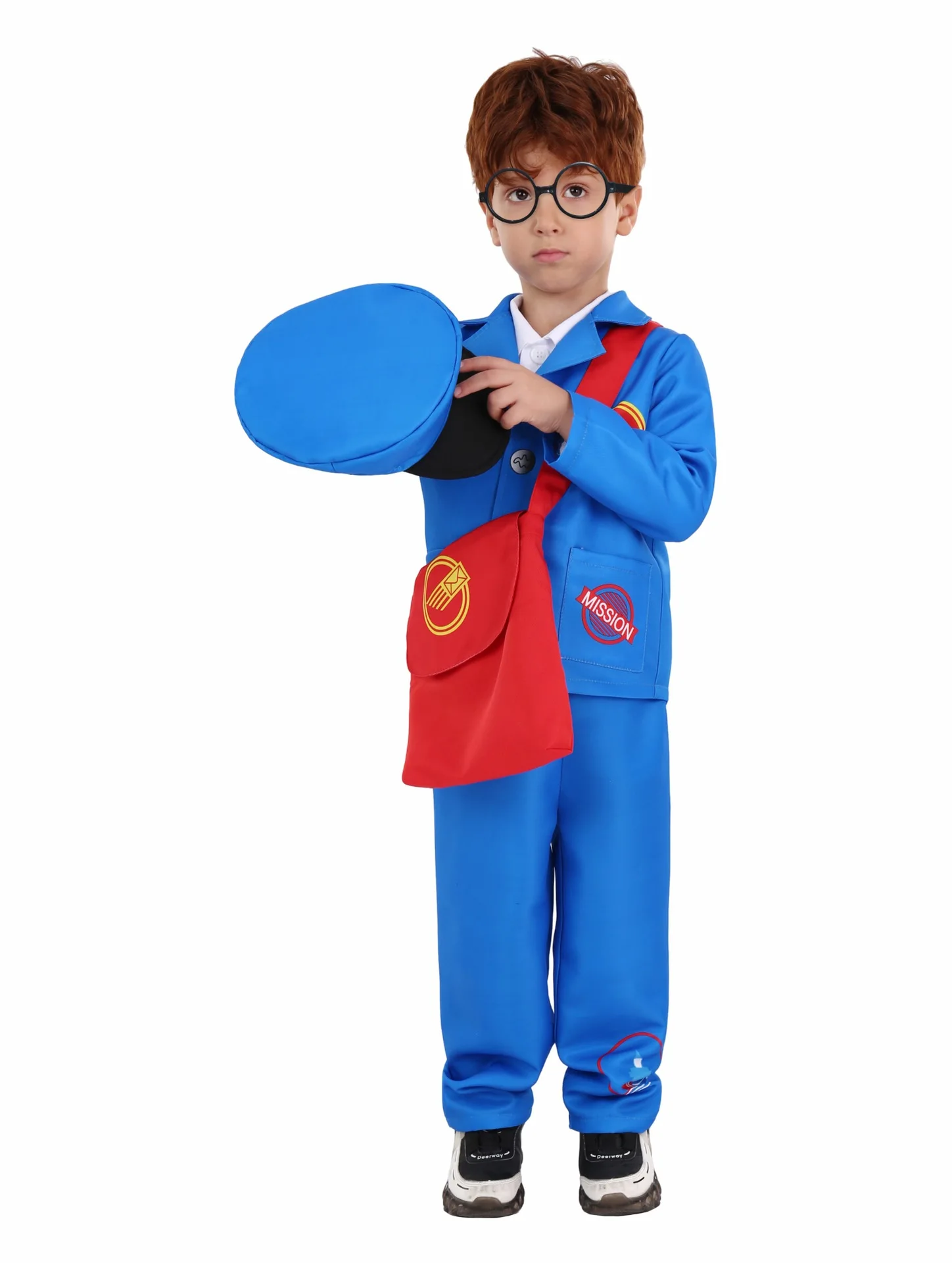 Kids Mailman Costume Mail Carrier Costume kit Postman Canvas Bag+Hat+shirt+pants Glasses Career Day Occupational Halloween