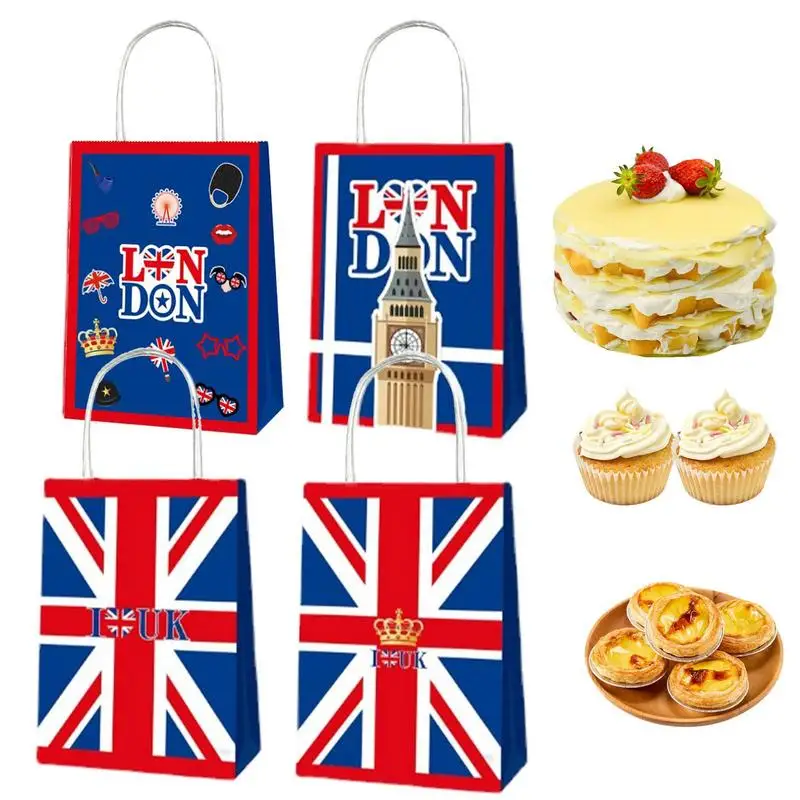 12pcs Union Jack Paper Gift Bags Portable British Bags Multipurpose UK Hand Sack Kids Birthday Party Baby Shower Wedding Sweets