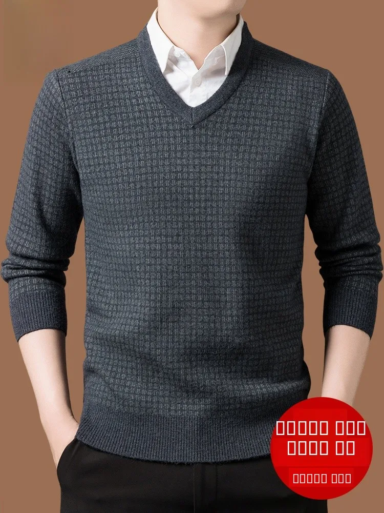 

Thiened Woolen V-Ne Knitted Sweater for Men Busin Casual Sle Long Sve Crew Ne Pullover Warm And Comfortable