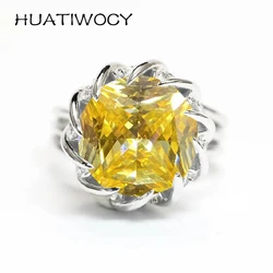 Elegant Women Ring 925 Silver Jewelry with Citrine Gemstone Open Finger Rings for Girl Wedding Party Gifts Accessories Wholesale