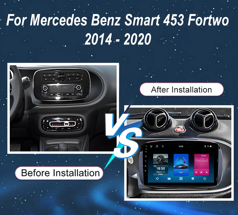 Android 14 Car Radio Stereo GPS Navigation For Mercedes Benz Smart 453 Fortwo 2014 -2020 Auto Multimedia Video Player Carplay 4G