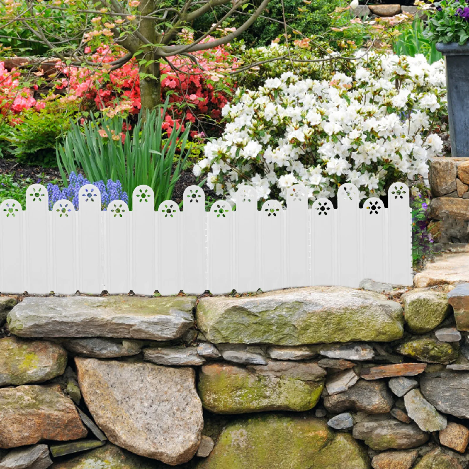 

1pc Garden Panels Outdoor Landscape Fencing For Flower Lawn Edging Border Beds Lawn Edging Plastic Picket Fence White
