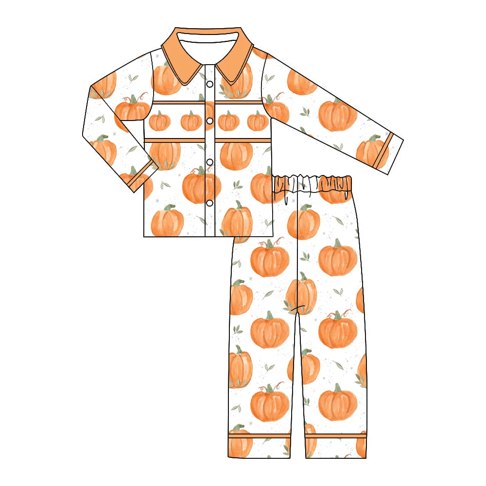 3-Piece Set Thanksgiving Girls and Boys Pajama Set Boutique Children's Set Pumpkin Leaf Print Short Sleeve Long Pants Clothing