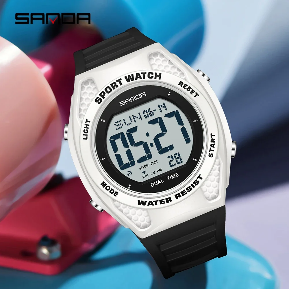 

SANDA 2224 New Men's LED Electronic Watch Waterproof Sports Alarm Clock Multi functional Student Fashion Electronic Watch Gift