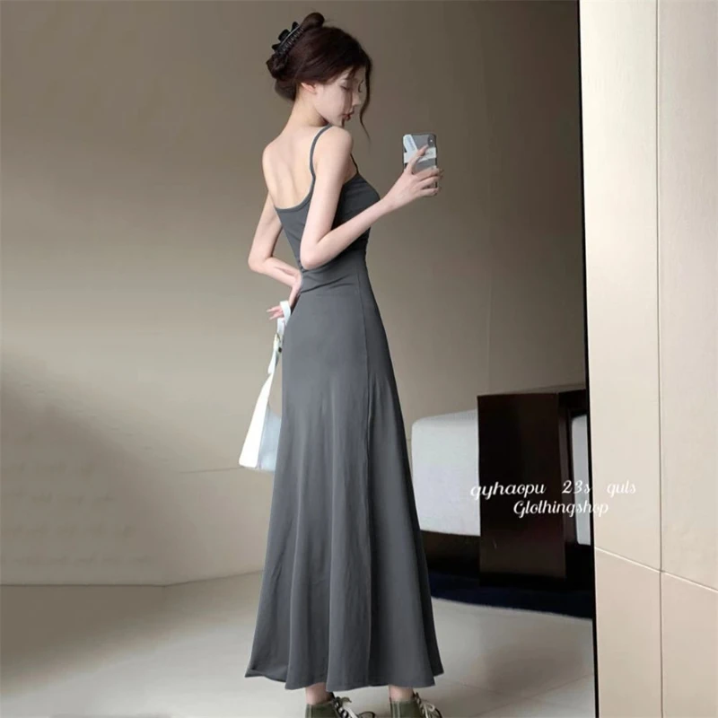 Dress Women A-line Minimalist Solid All-match Backless Elegant High Waist Leisure Popular Korean Style Female Tender Summer Cozy