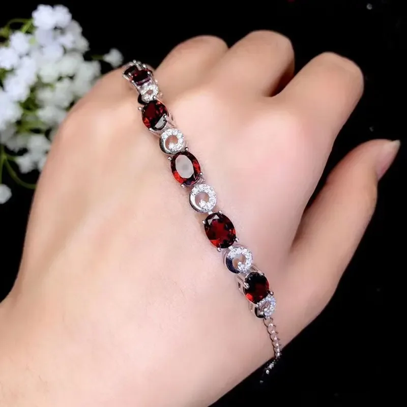 CoLife Jewelry Wine Red Garnet Silver Bracelet for Office Woman Natural VVS Grade Garnet Bracelet 925 Silver Garnet Jewelry