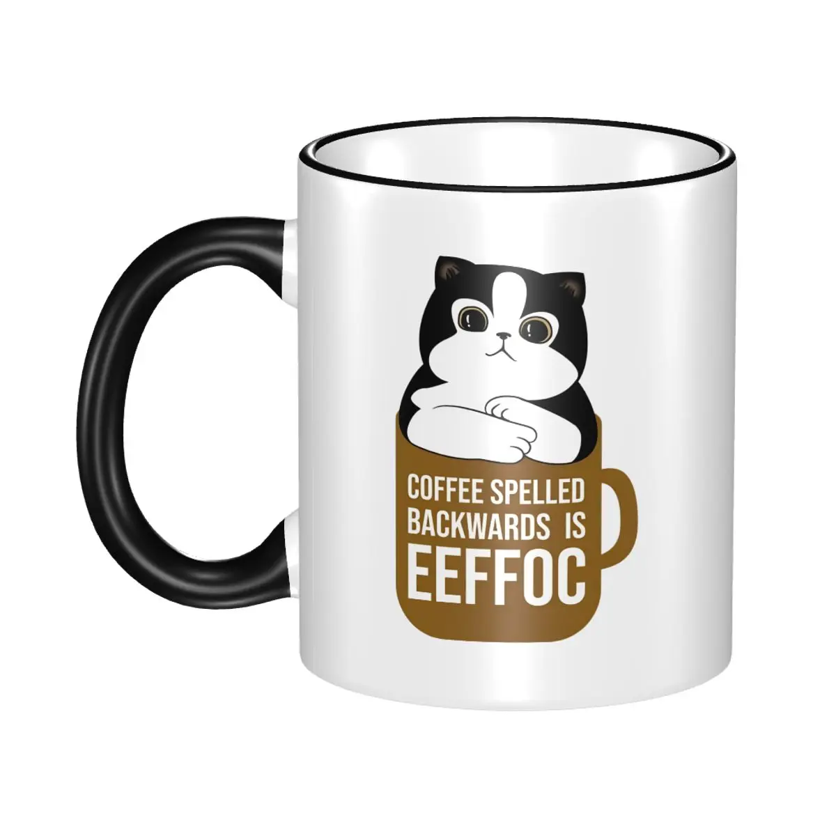 Coffee Spelled Backwards Is Eeffoc Merch Coffee Mugs Kawaii Funny Cat Meme Cup Gift