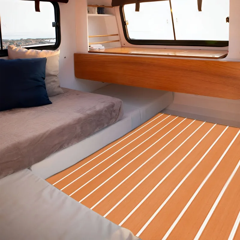

【Professional Grade】TX Self-Adhesive EVA Foam Floor Mat 90x240cm Faux Teak Waterproof Boat Decking RV Floor Pad 6mm Thick for Ma