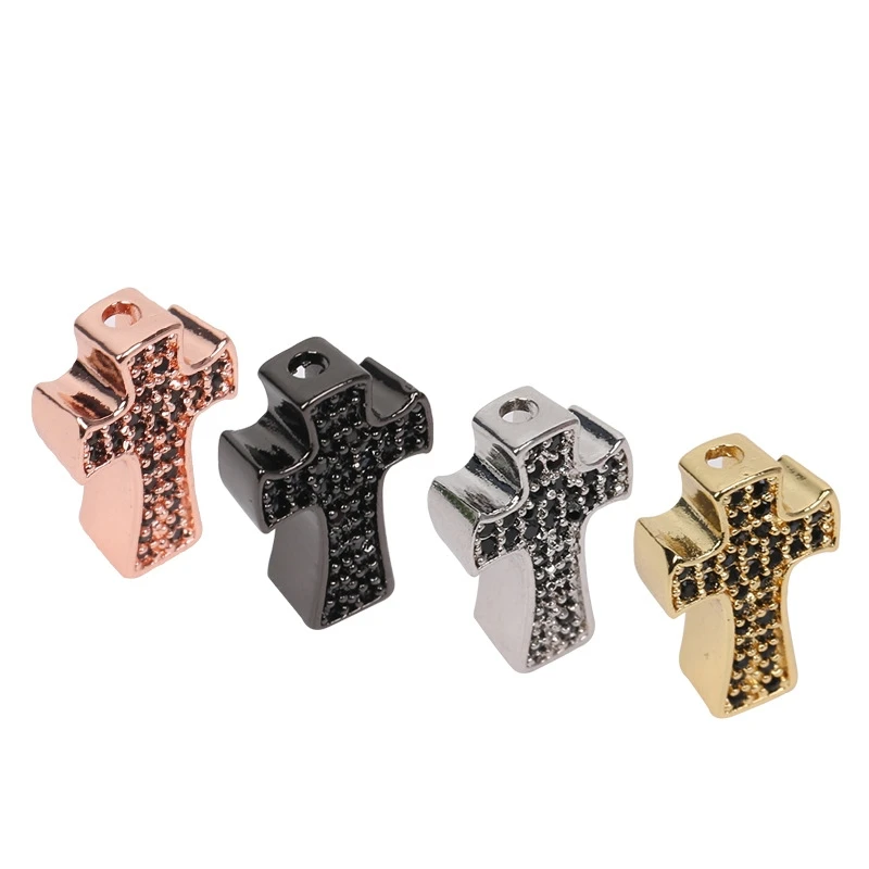 1PC Wholesale supplier Black Cubic Zircon Cross DIY Charm Beads Jewelry Bracelet Necklace Making Micro Pave CZ Cross Accessories