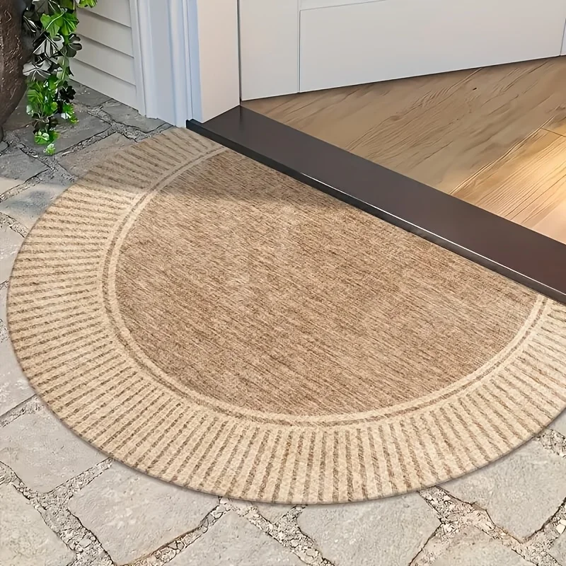Semi-Circle Fleece Home Door Mat, Soft Machine Washable Floor Mat, Fun Carpet with Plastic Bottom, Indoor And Outdoor Use