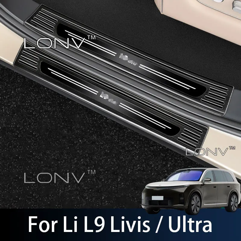 For Li L9 Livis / Ultra 2026 2027 Car Threshold Strip Stainless Steel Door Sill Strip Sticker Interior Protection Accessories