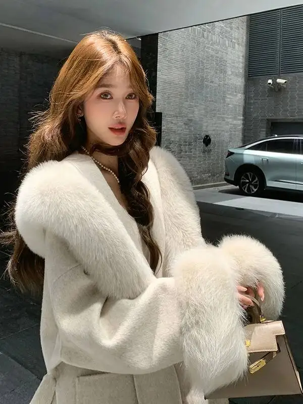 

Double-Faced Woolen Coat Women's Winter New Hooded Small Size Korean Commute