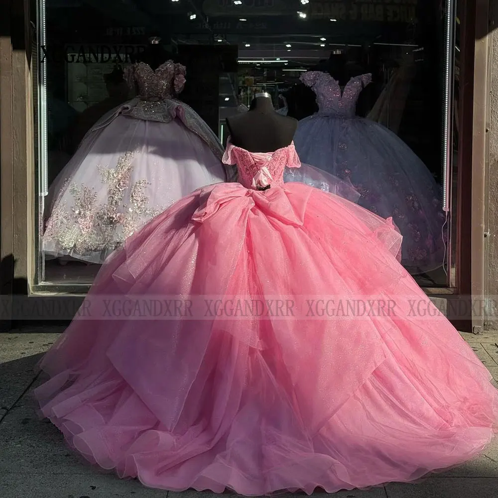 فساتين Quinceanera مع كريستال لامع ، 16 فستان حلو ، زخارف زهرية ، فستان حفلة ، وردي حقيقي ، عيد ميلاد ، 15 سنة ، ، ، ،