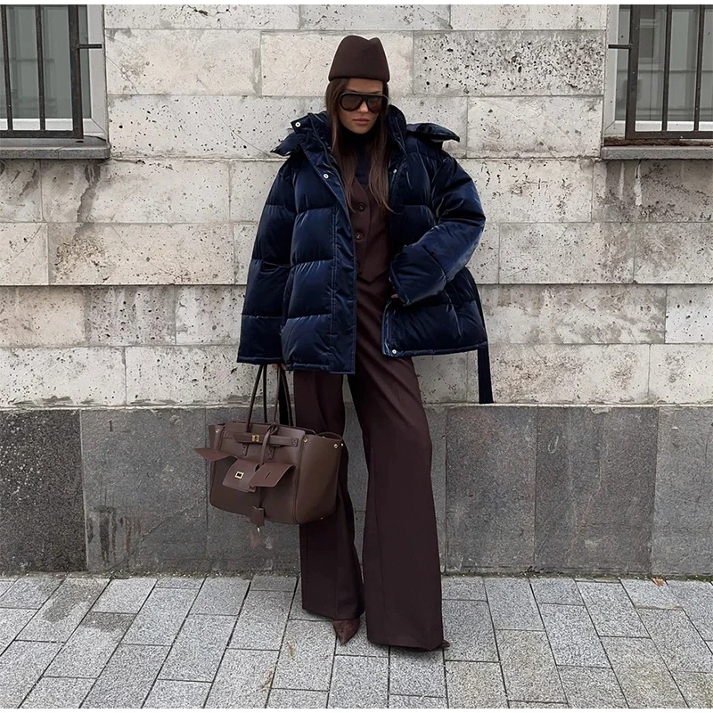 Fashion Glossy Padded Jacket Women's Solid Hooded Long Sleeve Zipper Warm Down Coat 2026 Autumn Winter New Lady Casual Outerwear
