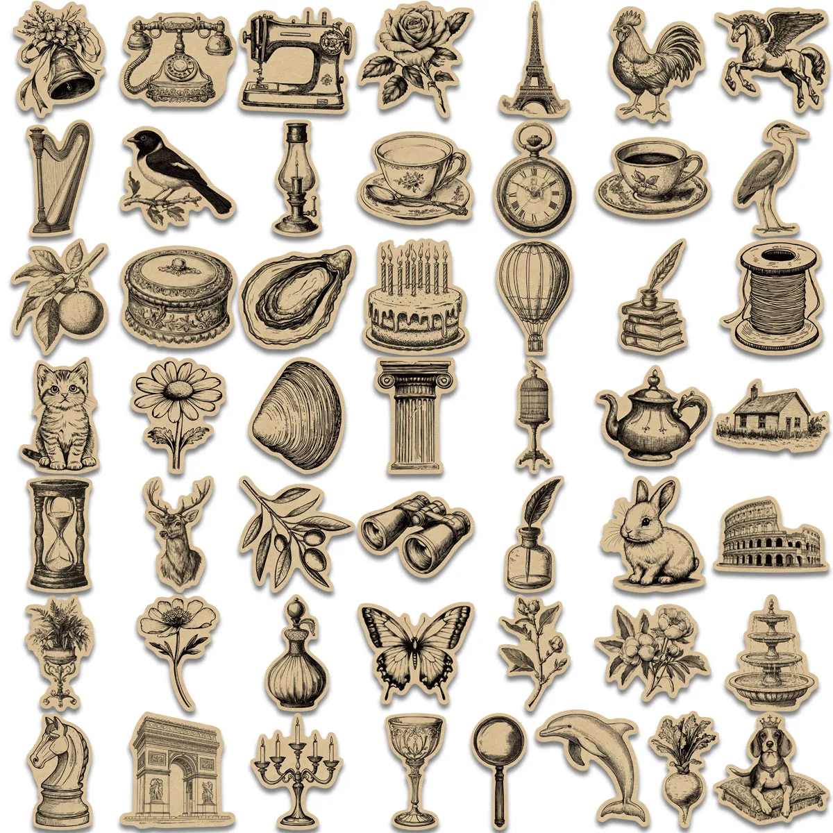 50PCS Retro Kraft Paper Graffiti Cartoon Stickers DIY Decorative Phone Cases Notebook Water Cups Waterproof Stickers