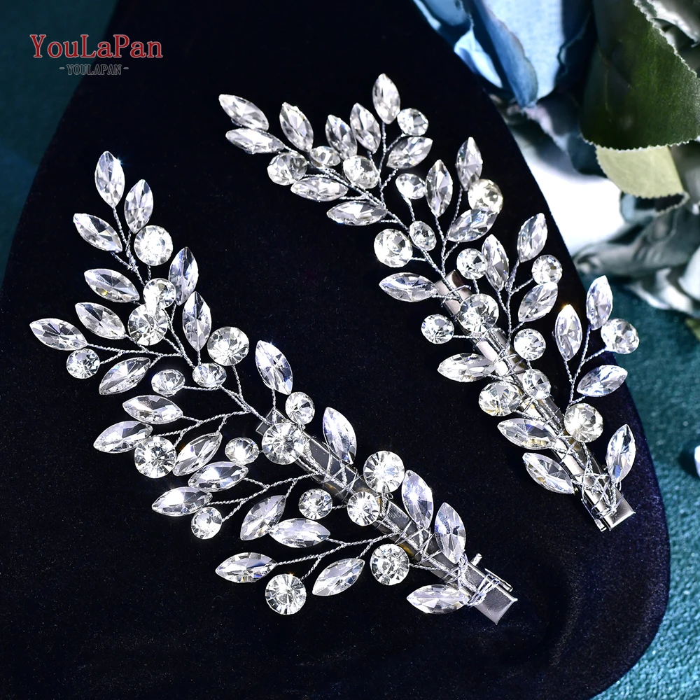 YouLaPan 2 Pieces Rhinestone Hair Clips Bride Head Jewelry Wedding Hairpins Ladies Party Headpieces Hair Accessories HP822