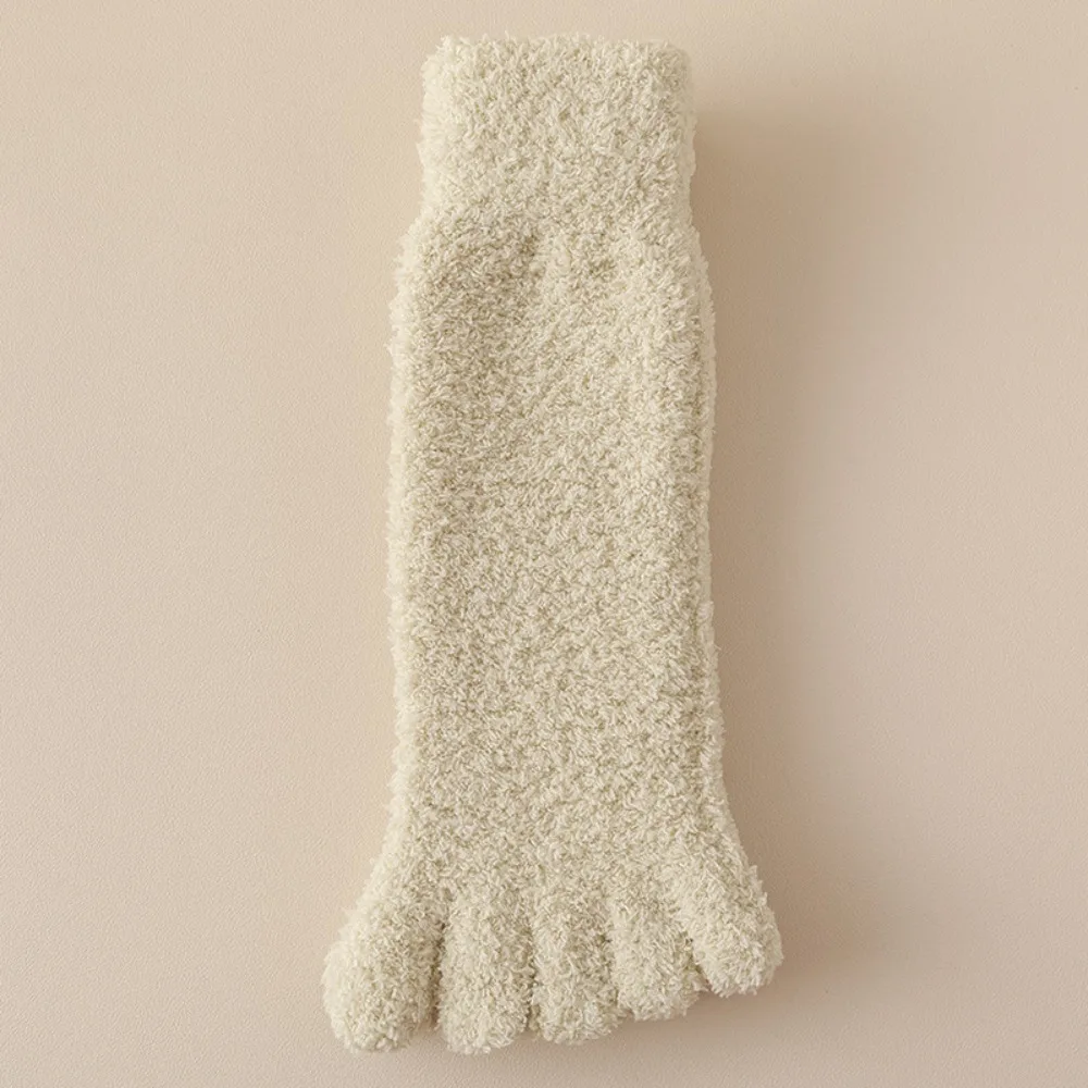 

Solid Color Thickened Warm Five Toe Fleece Socks Mid Tube Winter Five Toe Plush Socks Simple Sleeping Floor Socks Women Autumn