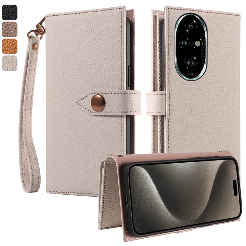 

100% Real leather multifunctional card slot wallet Cover For Honor 200 Smart 100 Pro Lite Flip Magnetic button shockproof Case