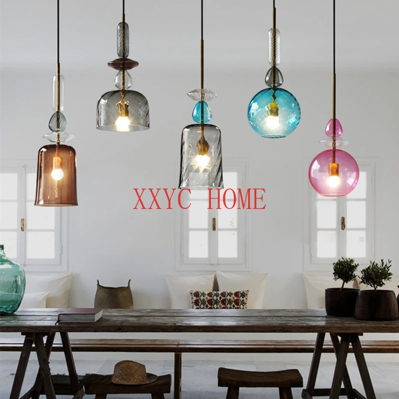 

Modern Color Candy Pendant Lights Nordic Creative Glass Hang Lamp for Living Room Restaurant Cafe Home Lighting Kitchen Fixtures