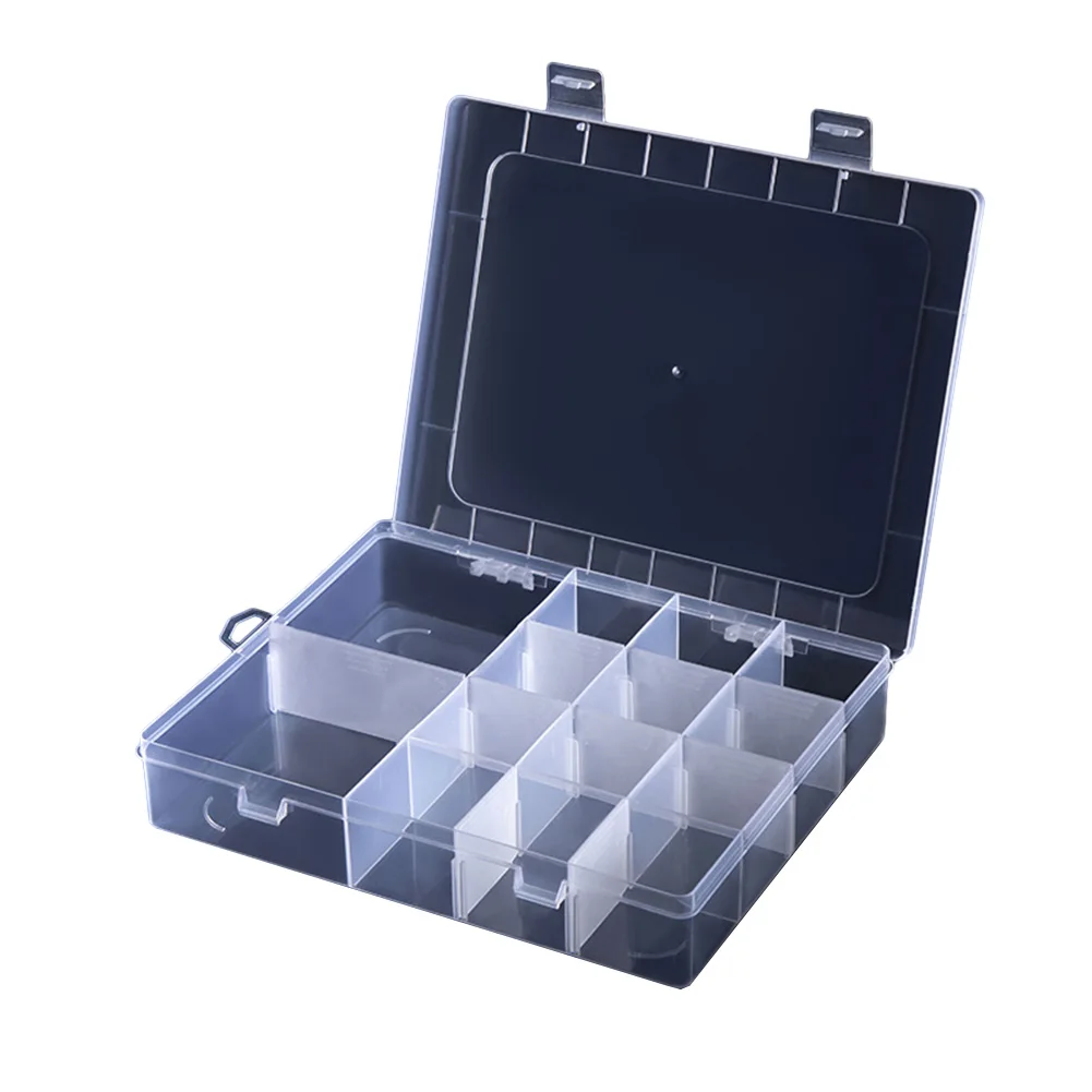 Adjustable 14 Grid Plastic Storage Organizer Box for Screws Nails Jewelry Beads Pills and Other Small Parts with Clear Lid