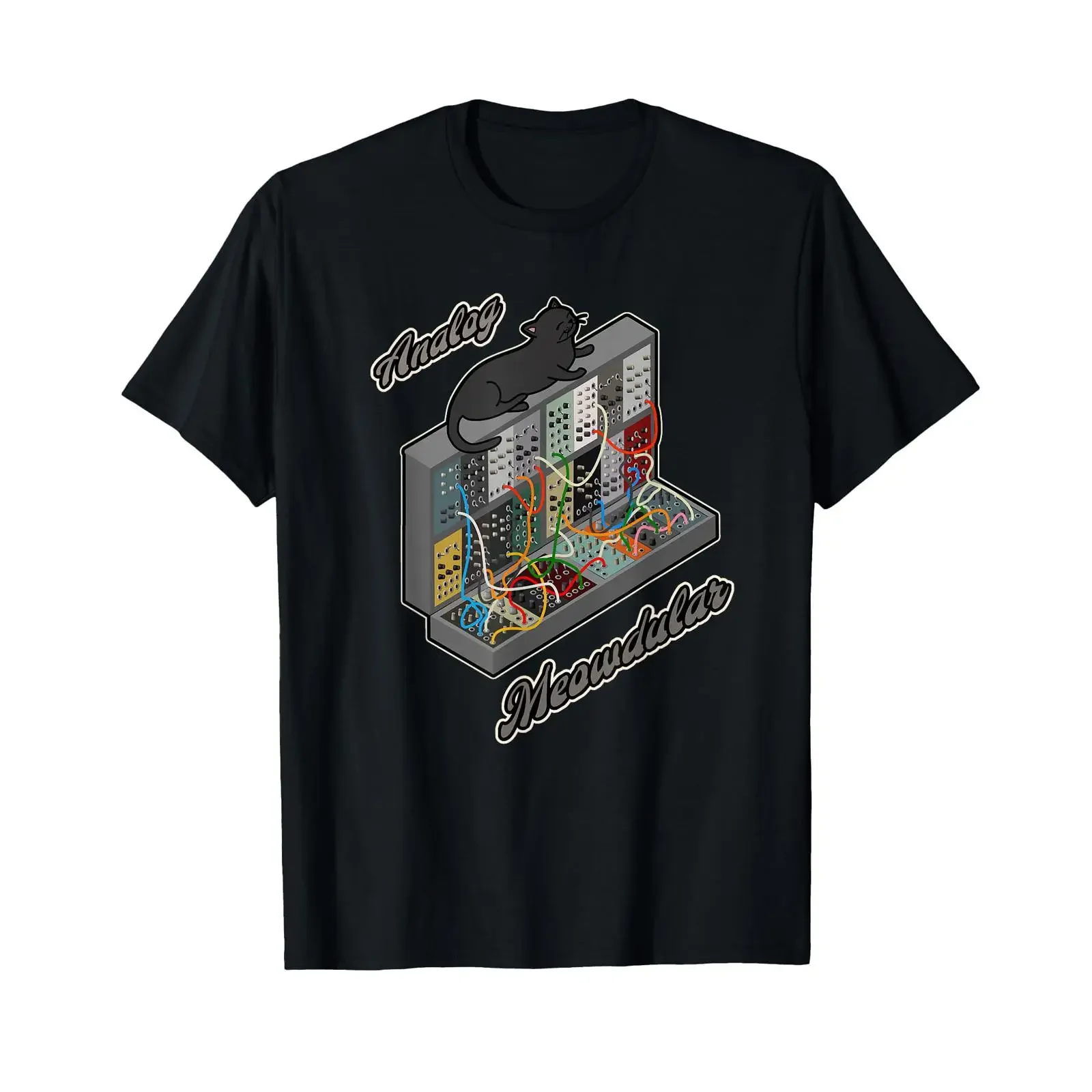 Cat on Analog Modular Synth Funny synthesizer T Shirt vintage Washed Casual Slightly designer clothes graphic