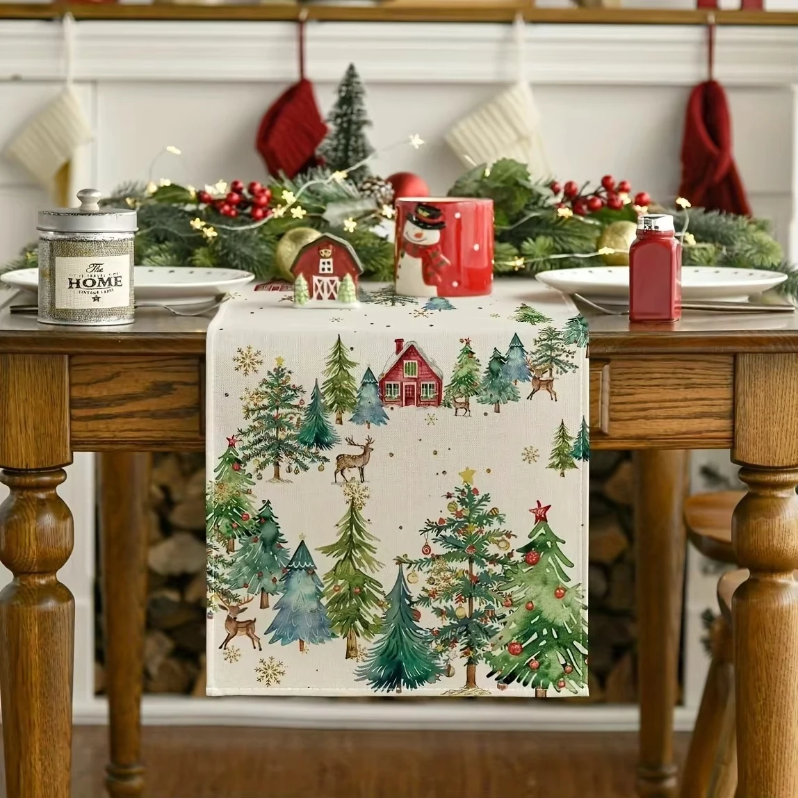 Festive Evergreen Table Runner High Quality Fabric Essential Home Decor Versatile Design