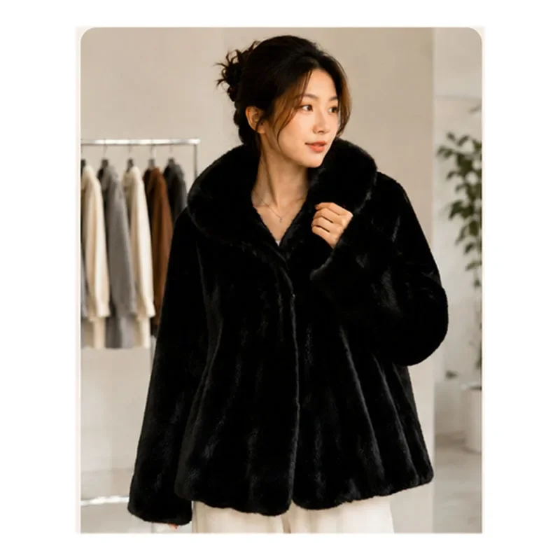 Autumn Winter New Fashion European American Elegant Faux Fur Coat Golden Mink Fur Short Square-Neck Thicken Warm Women's Jacket
