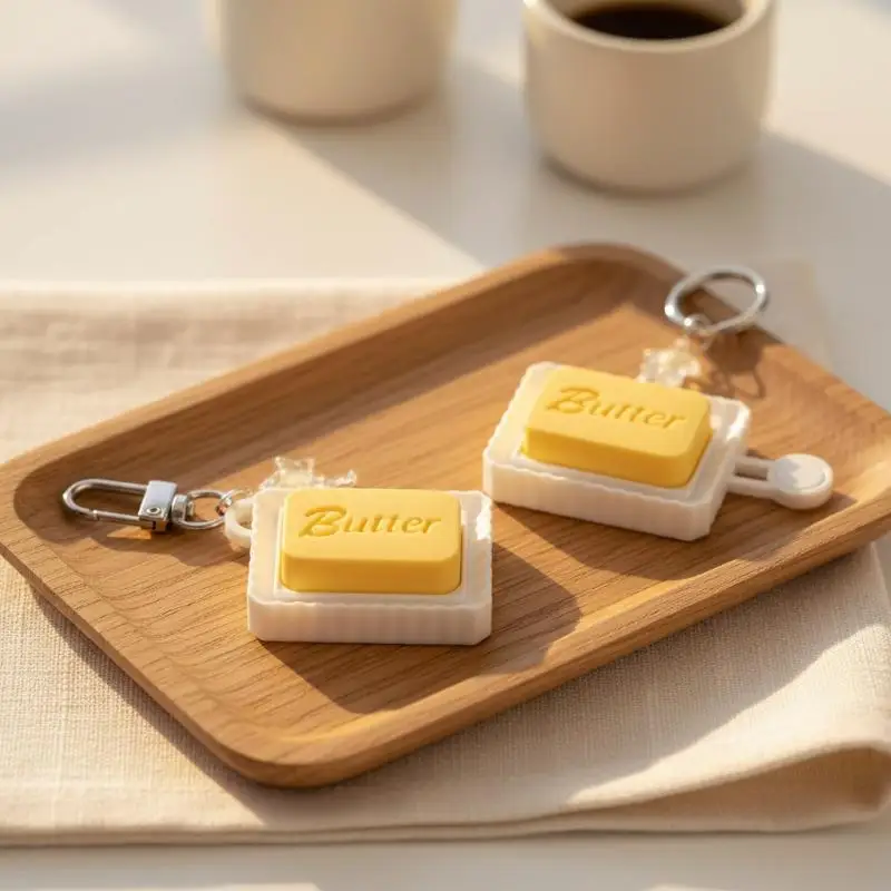 Niedlicher Butter-Slider-Schlüsselanhänger, simulierter Butter-Clicker, tragbares sensorisches Fidget-Spielzeug zur Angstlinderung, Taschenanhänger, Taschen-Ersatzteile – Detail 2
