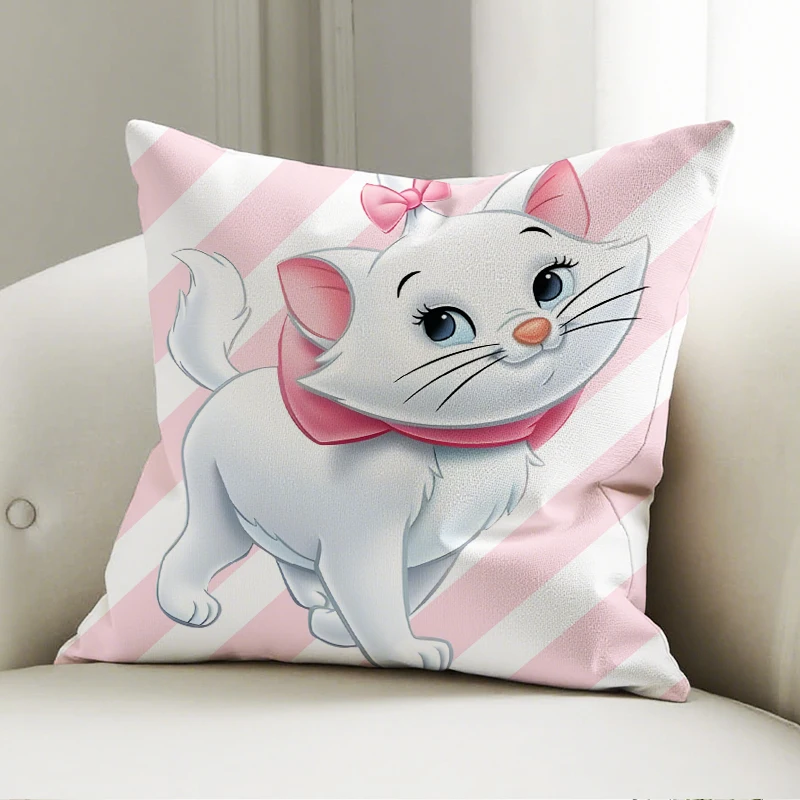

Disney Marie Cat Pillow Cover Pink White Stripe Pattern Decorative Cushion Sofa Bedroom Kids Room Decor Gift