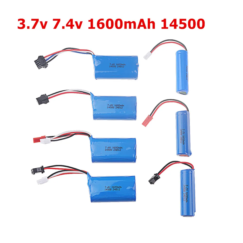 Batería de iones de litio 14500 1S 2S 3,7 V 7,4 V 1600mAh para juguetes eléctricos pistola de balas de agua juguetes accesorio batería con SM JST SM3P SM4P