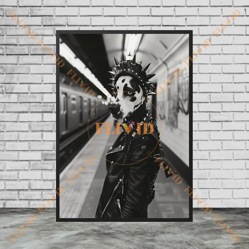 Fashion Pet Art Prints,Cool Tattooed Sphynx & Doberman Canvas Wall Decor, Urban Streetwear Pet Poster, Unique Gift For Pet Lover