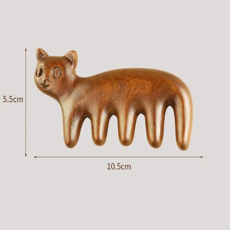 Cat Shape Sandalwood Hair Comb Scalp Relax Acupoint Massager Portable Wooden Handle Five Teeth Comb Anti-Static Styling Tool