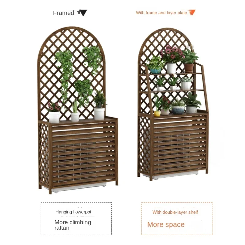 Air Conditioning External Unit Rack Balcony Flower Stand with Hanging Vines,Outdoor Garden Plant Shelf, Functional Garden Stand.