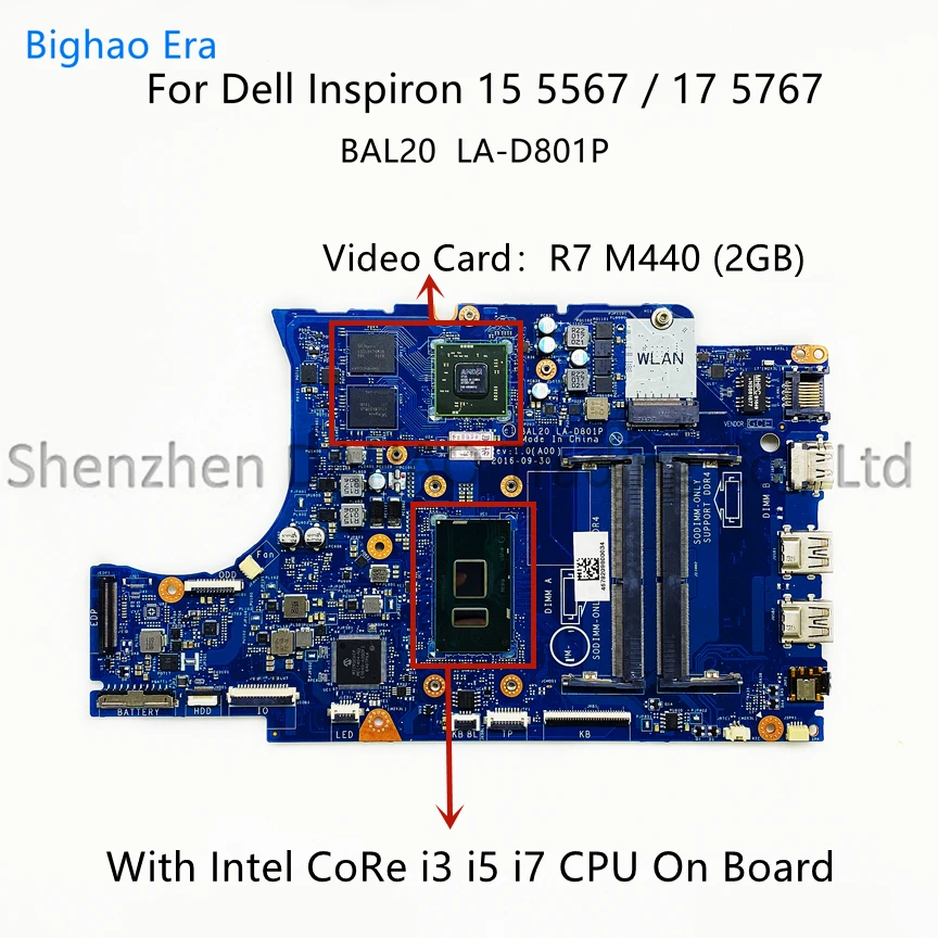 

BAL20 LA-D801P For Dell Inspiron 15 5567 5767 Laptop Motherboard With i3 i5 i7-7500U CPU R7 M440 2GB-GPU CN-0KFWK9 0YV25P 0KFWK9