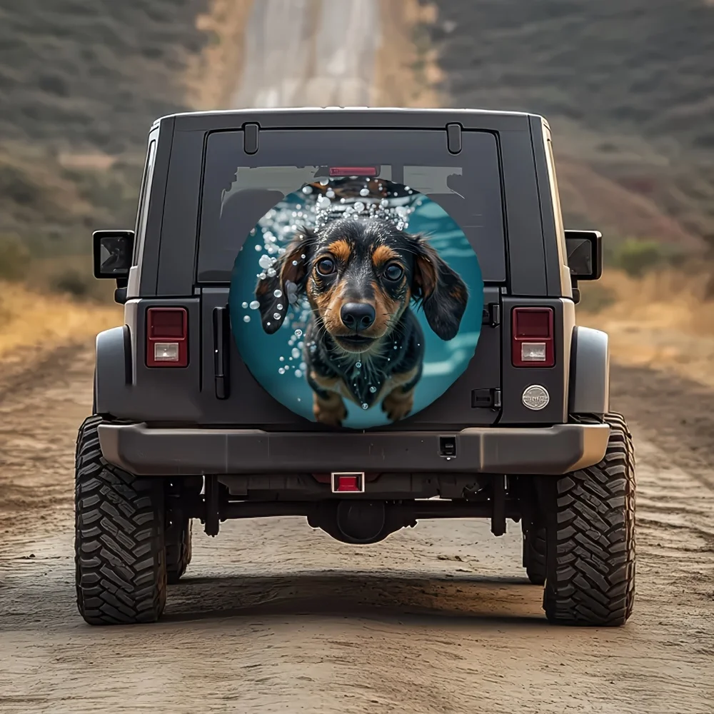 1pc Dachshund Swimming Puppy Design Tire Cover - Durable Polyester, No Electricity Needed, Fit For All Vehicles, Fun Birthday Gi