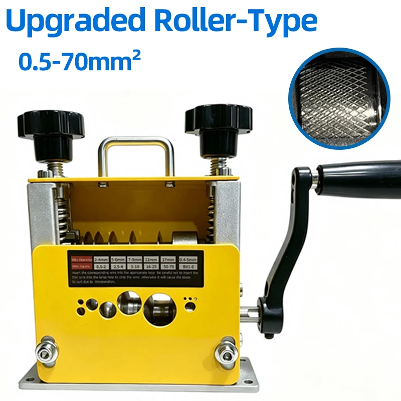 Upgraded 10-Hole Portable Wire Stripper 0.5–70mm² Dual Drive Hand Crank & Drill Pressure Roller for Fine Wires & Network Cables